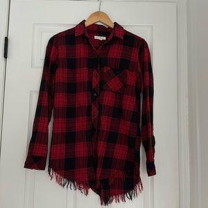 Beachlunchlounge red and black plaid flannel/frayed hem/ size XS